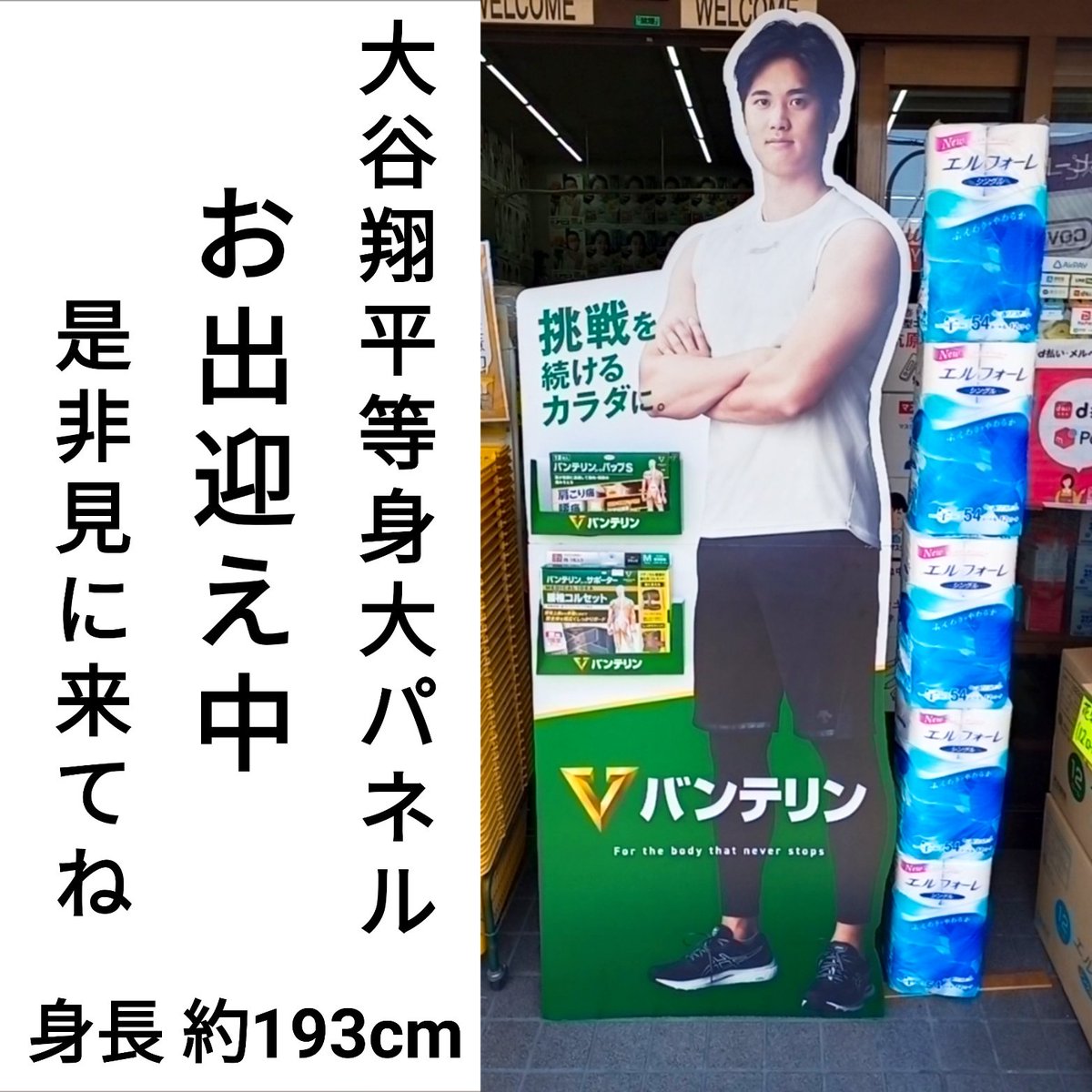 大谷翔平選手の等身大パネルがお出迎え中😁さすが身長193cmは圧倒され