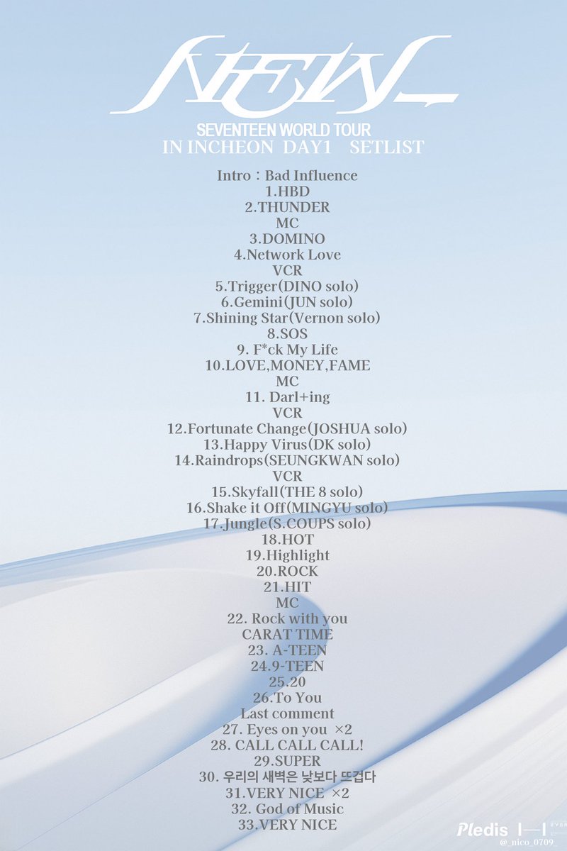 SEVENTEEN WORLD TOUR [NEW_] IN INCHEON DAY1 SETLIST セブチ セトリ