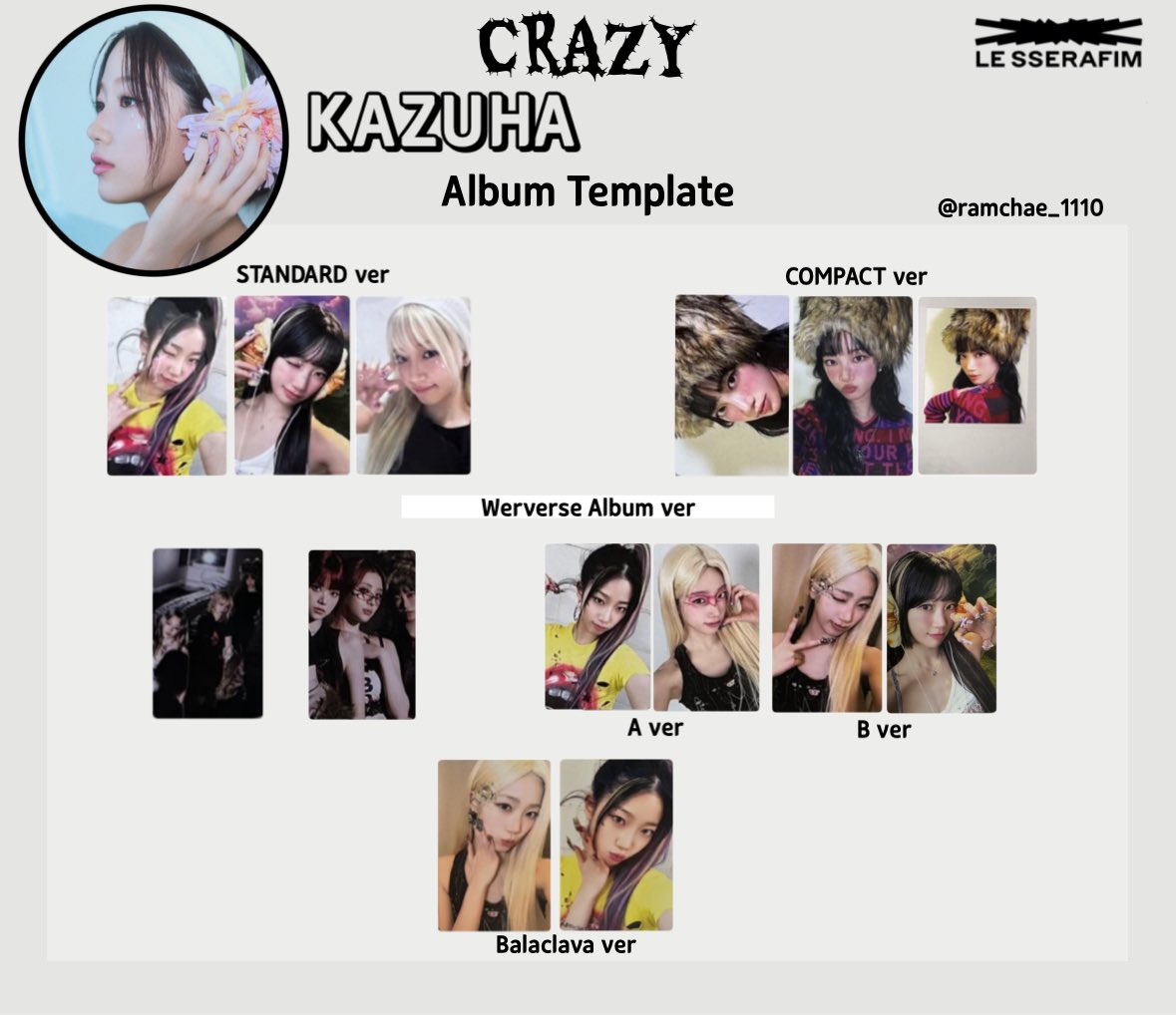 LE SSERAFIM - CRAZY - ALBUM PHOTO CARD TEMPLATE LIST トレカ一覧