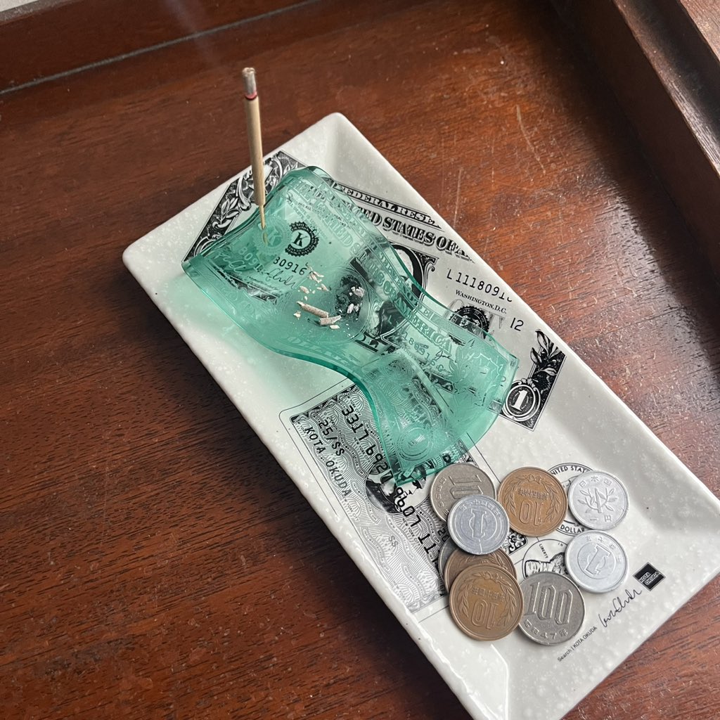 BANKNOTE INCENS HOLDER 6000円 1ドル札をクシャクシャにしたお香立て