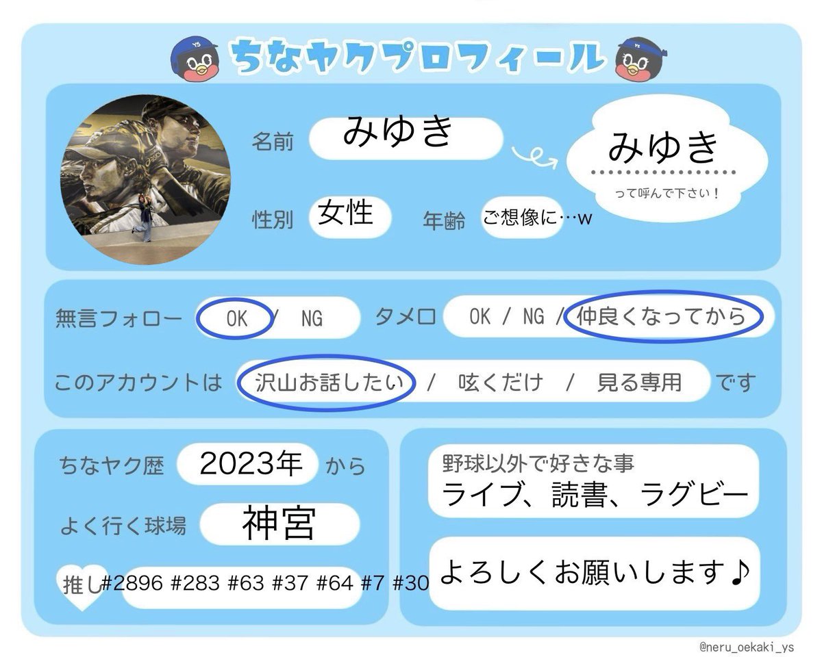 ちなヤクプロフィール 新たに作りました。 よろしくお願いします