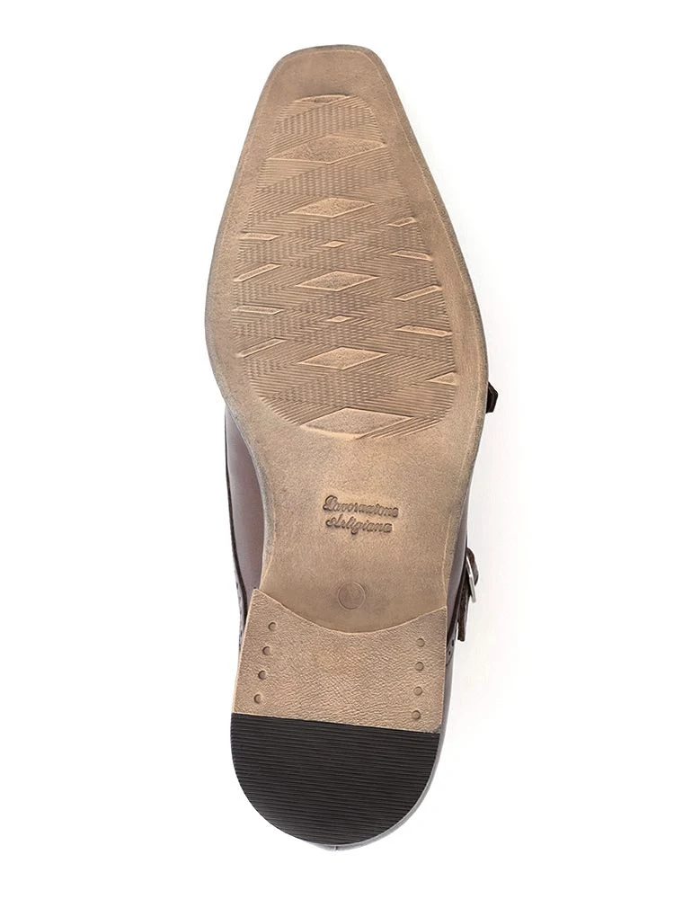 D．ブラウン 国産ダブルモンクシューズ ブラック/ダークブラウン