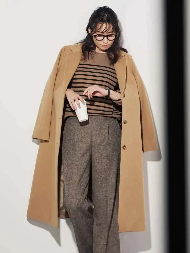 ブラウン 【尾州産ウール】ロングチェスターコート グレー/ベージュ