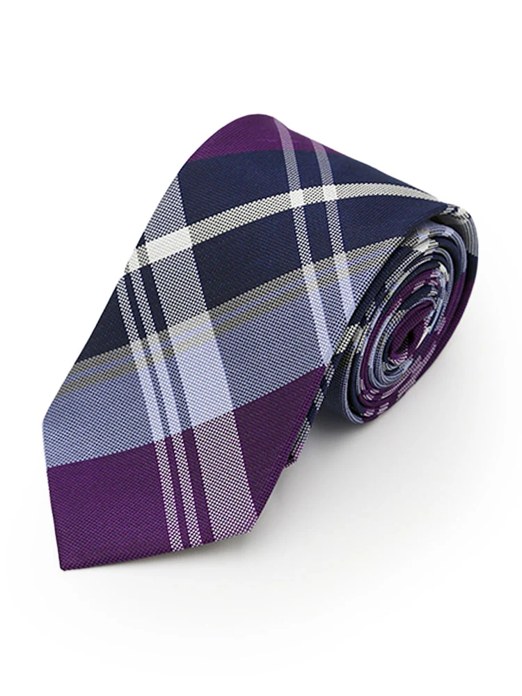 パープル 【WEB限定】テフロン加工ネクタイ チェック柄 オレンジ