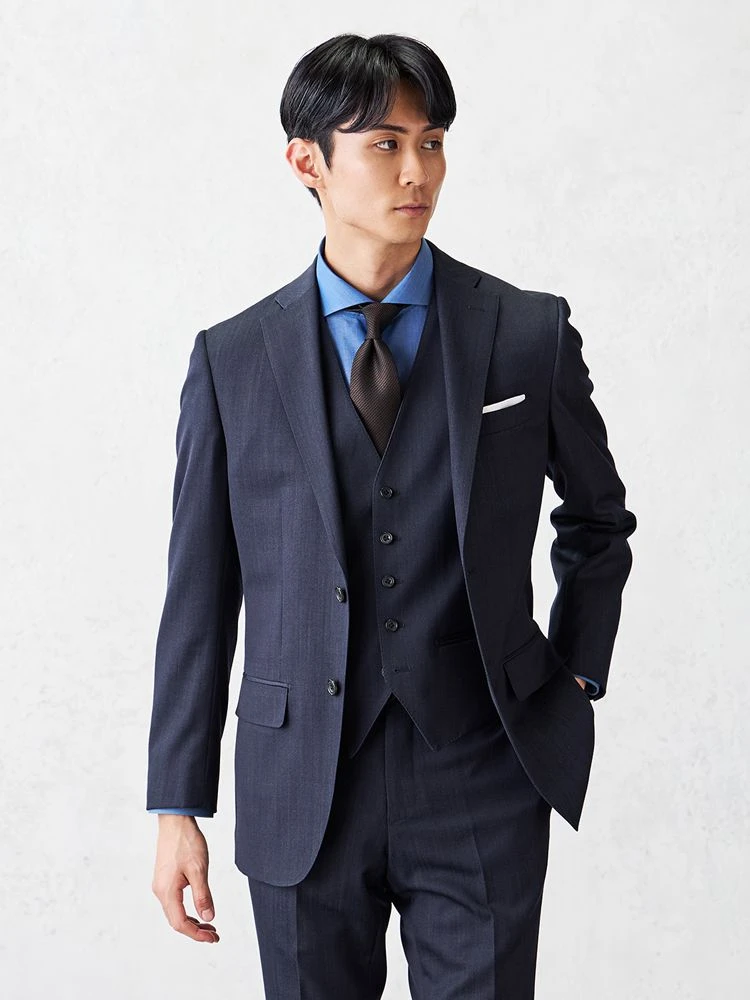 ベスト付き】デニムライク スリーピーススーツ【クラシコ】ネイビー