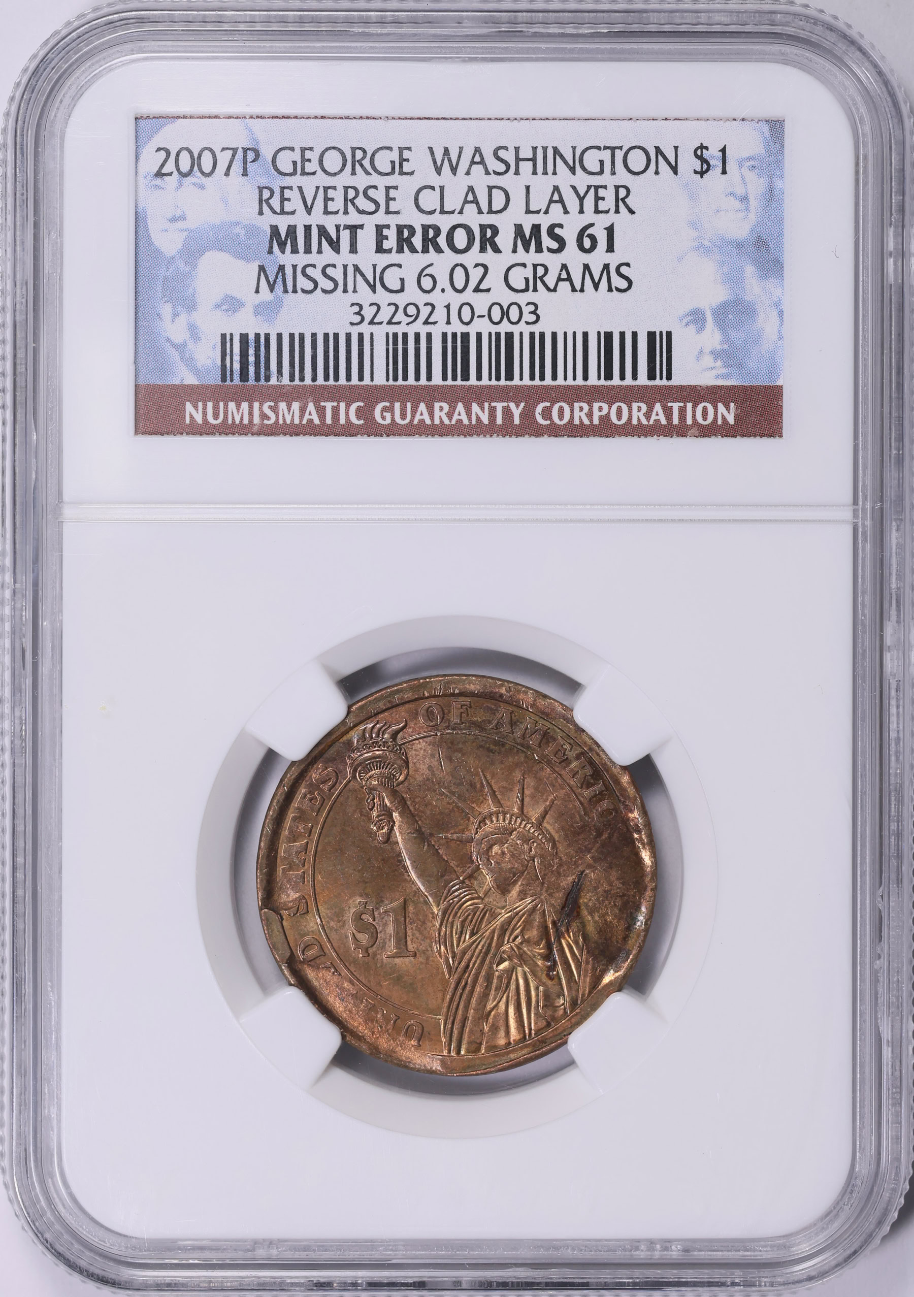 Mint Error 2007-P Presidential Dollar George Washington Reverse