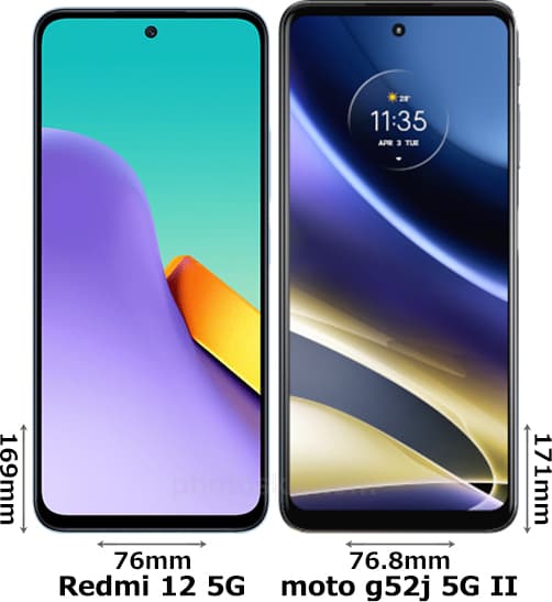 Redmi 12 5G」と「moto g52j 5G II」の違い - フォトスク
