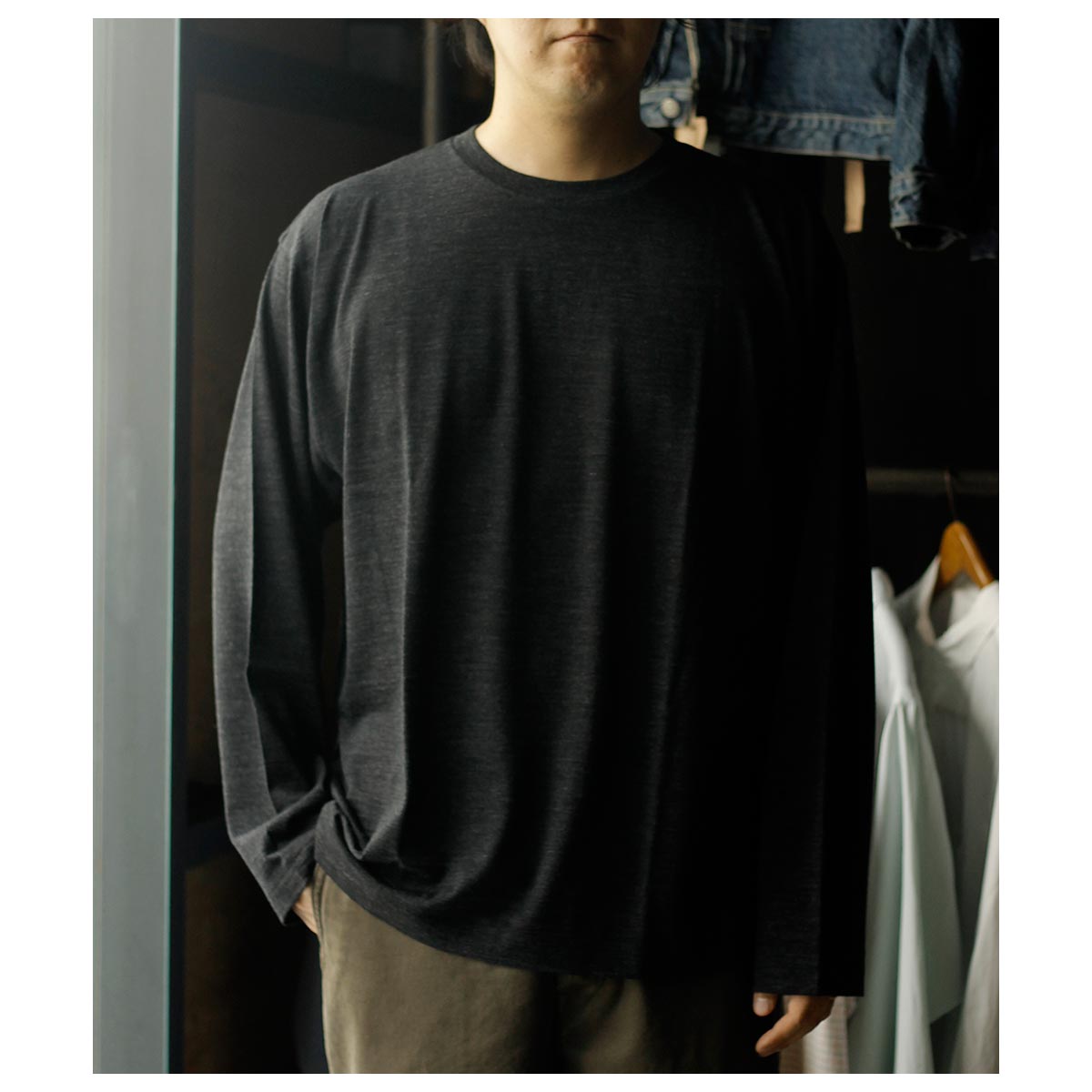 バトナー BATONER ウール クルーネック ロングスリーブ Tシャツ WOOL