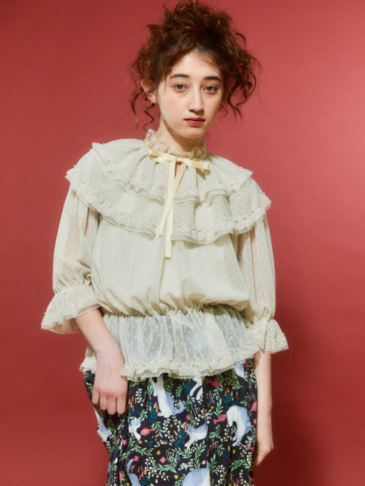 ドットチュールフリルギャザーブラウス｜ピンクハウスオフィシャル