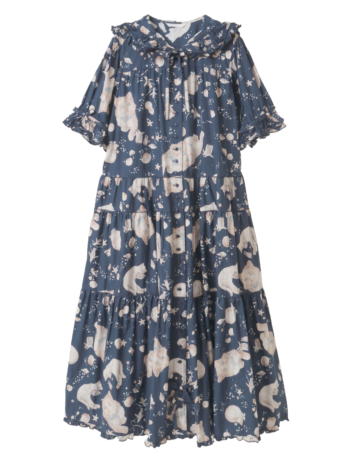 さざ波とねこプリントワンピース｜ピンクハウスオフィシャルオンライン