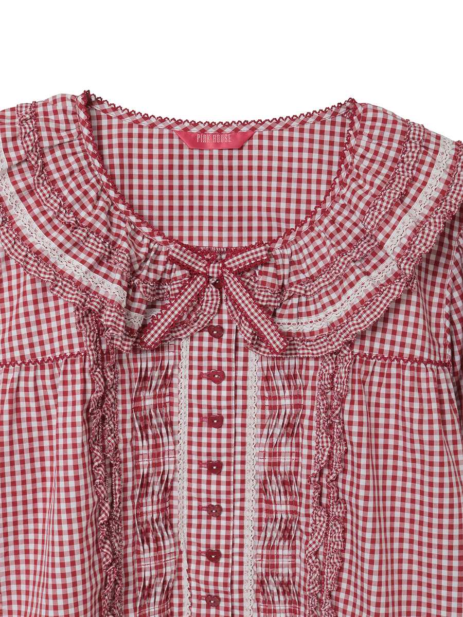フリル襟付きギンガムチェックブラウス｜ピンクハウスオフィシャル