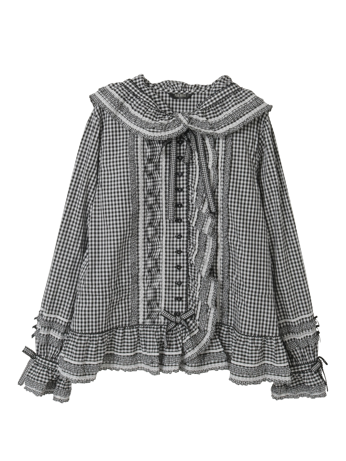 ギンガムチェックフード付きオーバーブラウス｜ピンクハウス