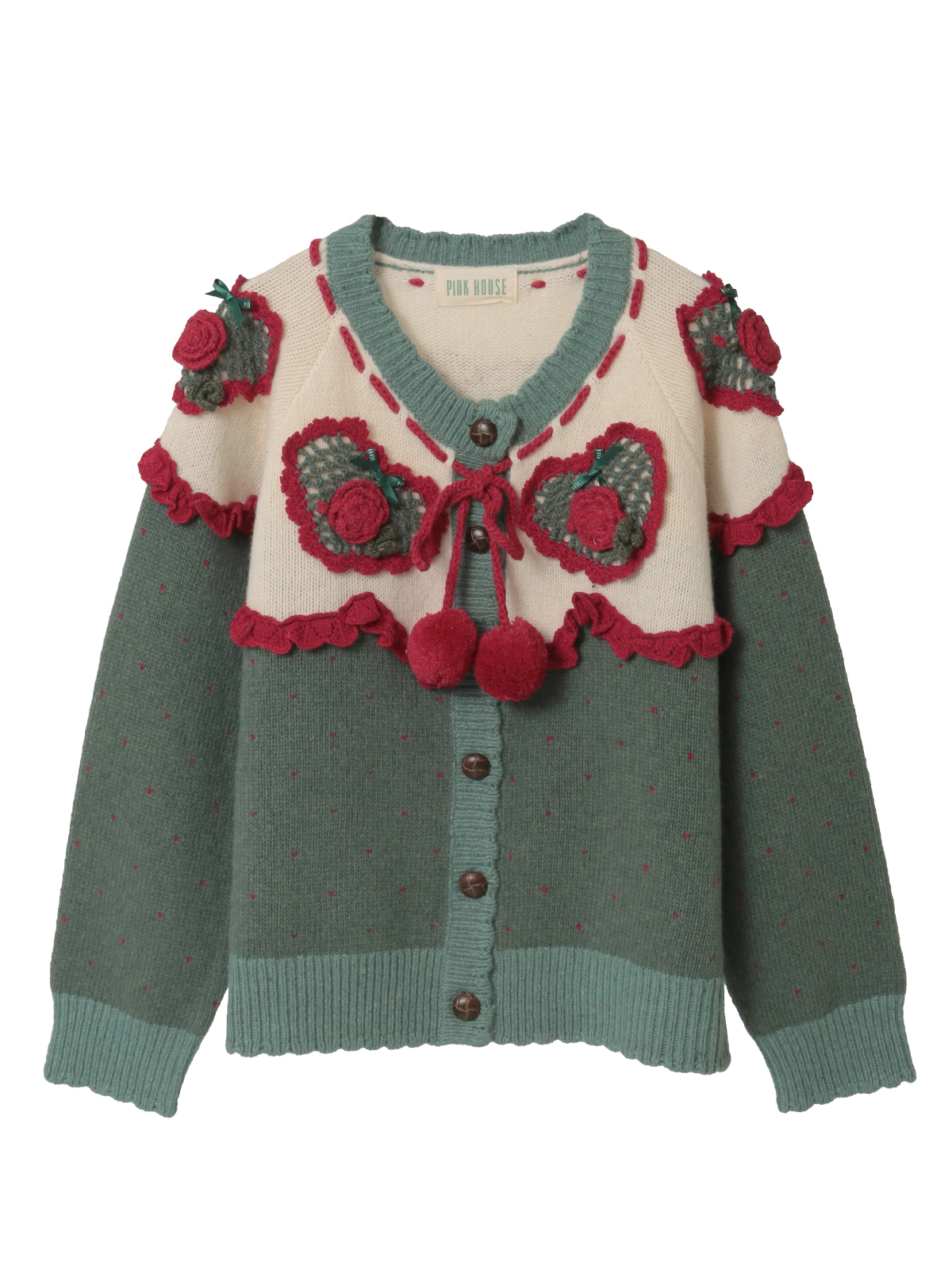 ハートモチーフ使いヨークニットカーディガン｜ピンクハウス