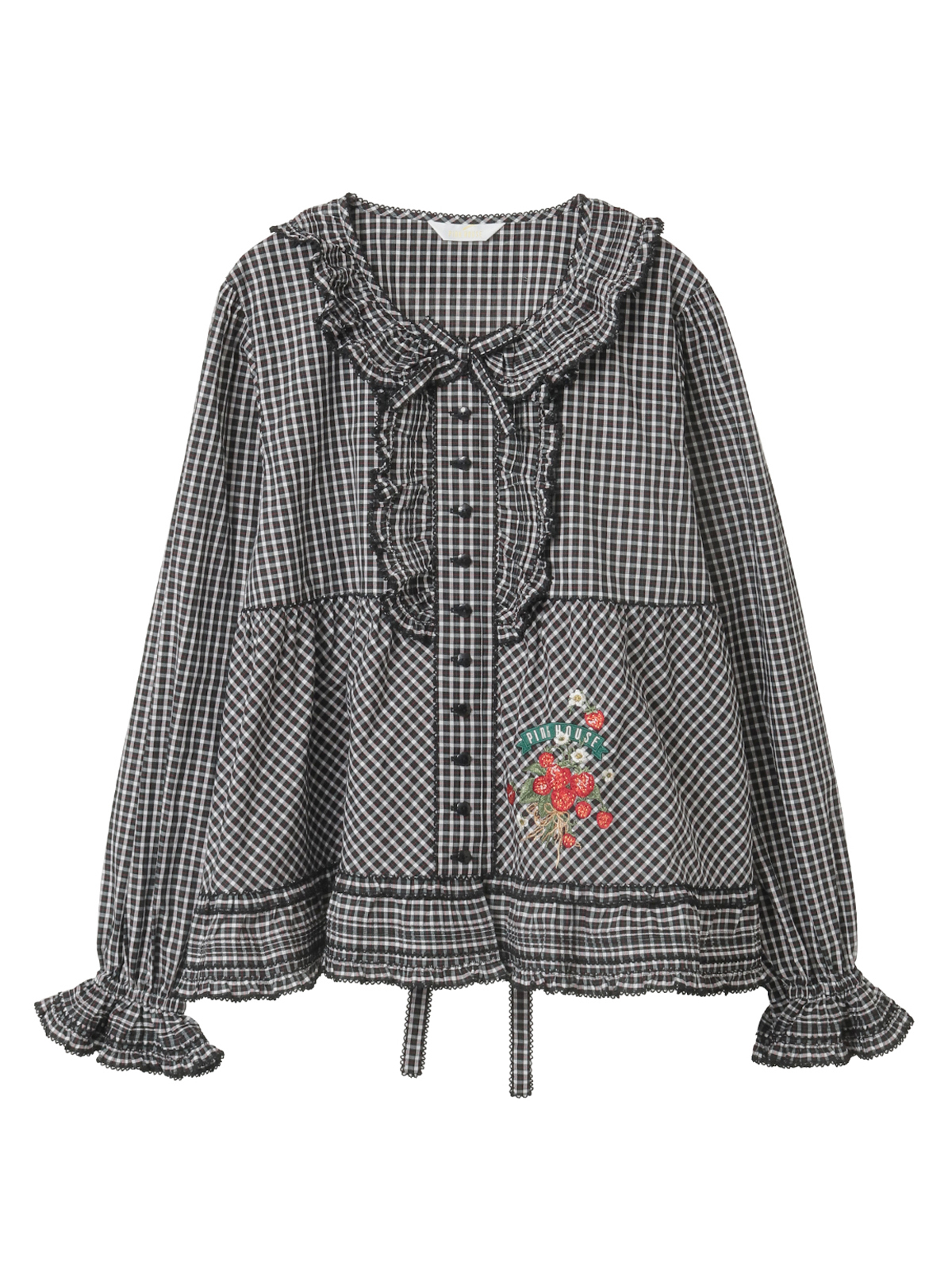 苺ブーケ刺繍入りオリジナルチェックブラウス｜ピンクハウス
