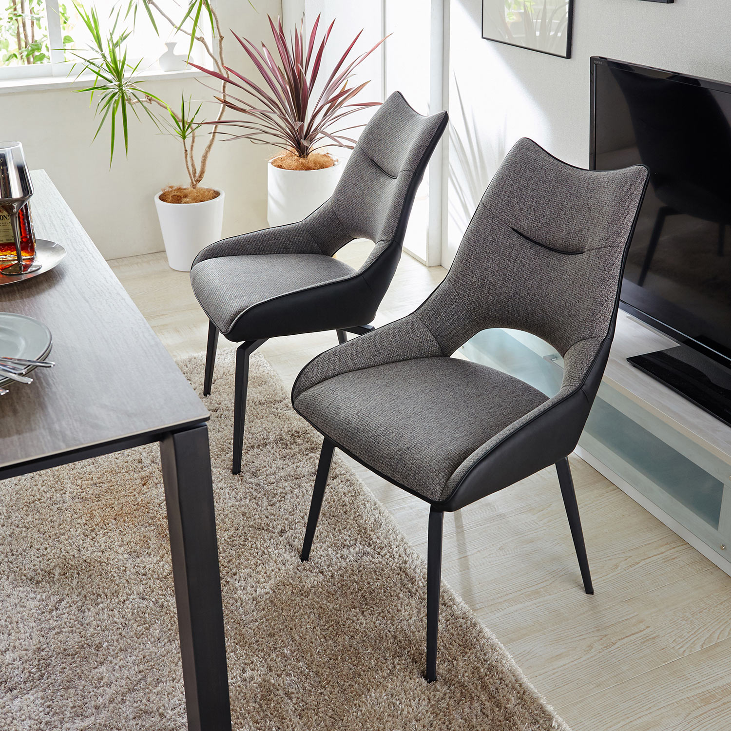 回転式モダンダイニングチェア2脚セット（ダイニングチェア/ソファー