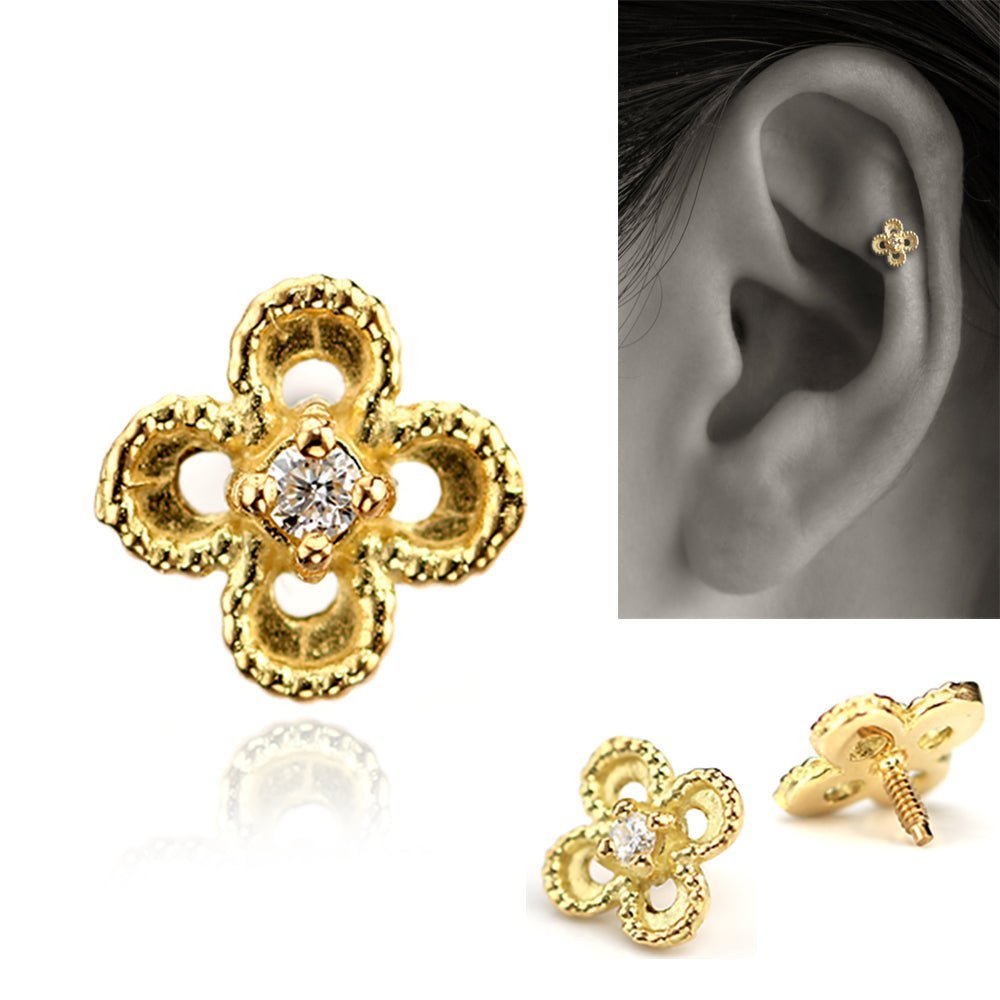 K18 プラチナ ダイヤモンド ボディピアス│可愛いフラワー（花