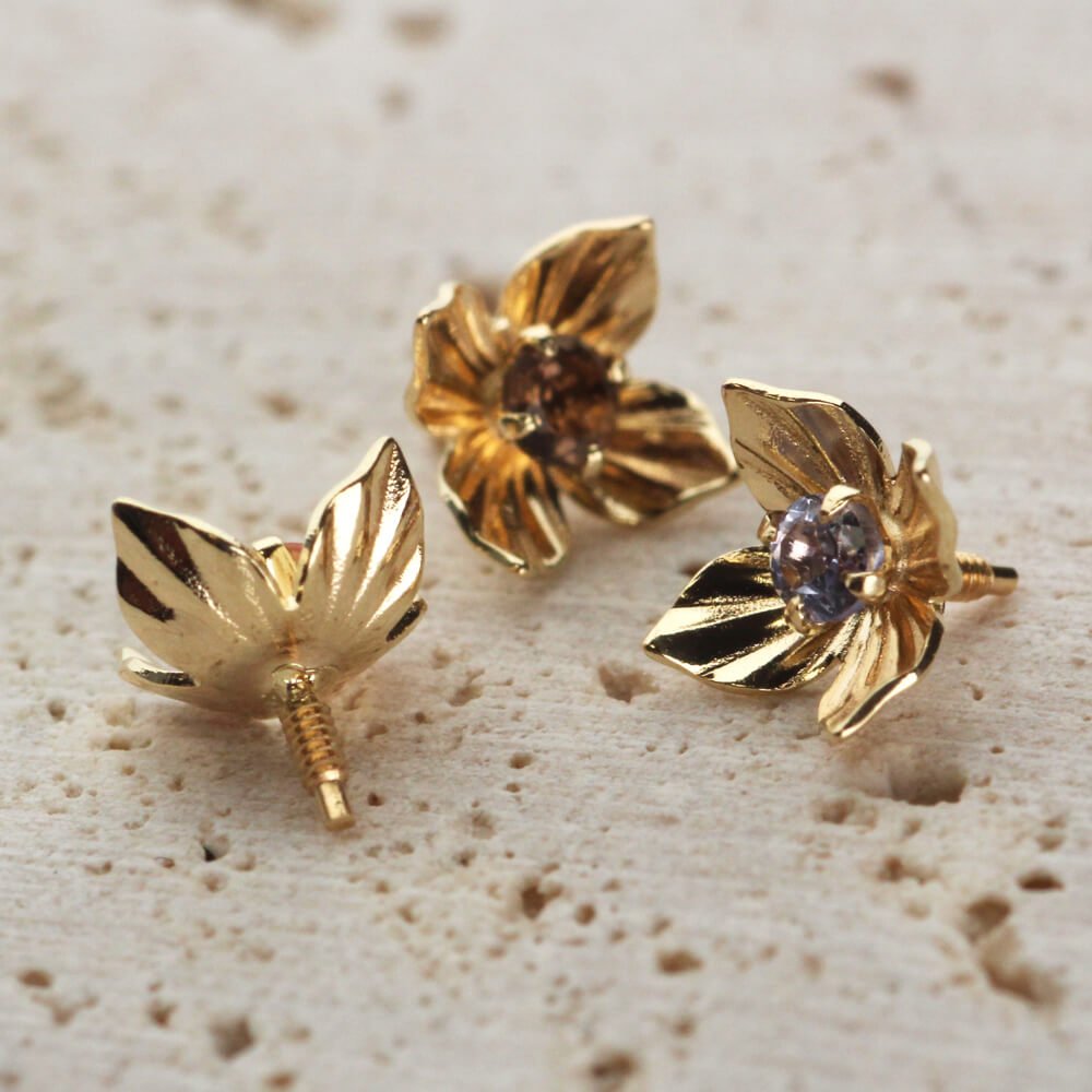 K10 フラワー ピアス クォーツ トルマリン タンザナイト 天然石 ピアス