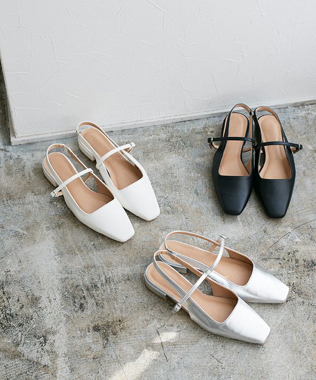 アウトレットSALE！】スクエアトゥストラップ付きフラットシューズ
