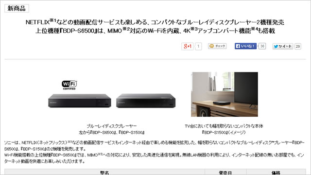 省サイズで高速起動なBDプレイヤー「BDP-S6500」「BDP-S1500」が発売