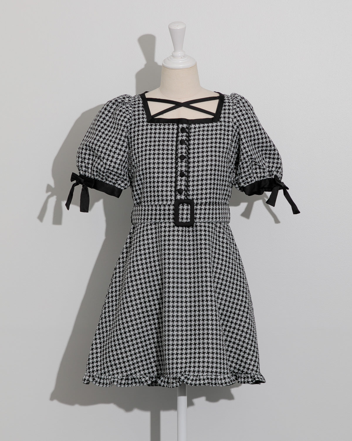 千鳥柄ジャガードベルトミニワンピース – pium