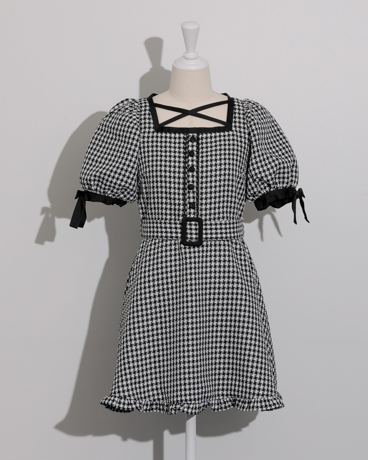千鳥柄ジャガードベルトミニワンピース – pium