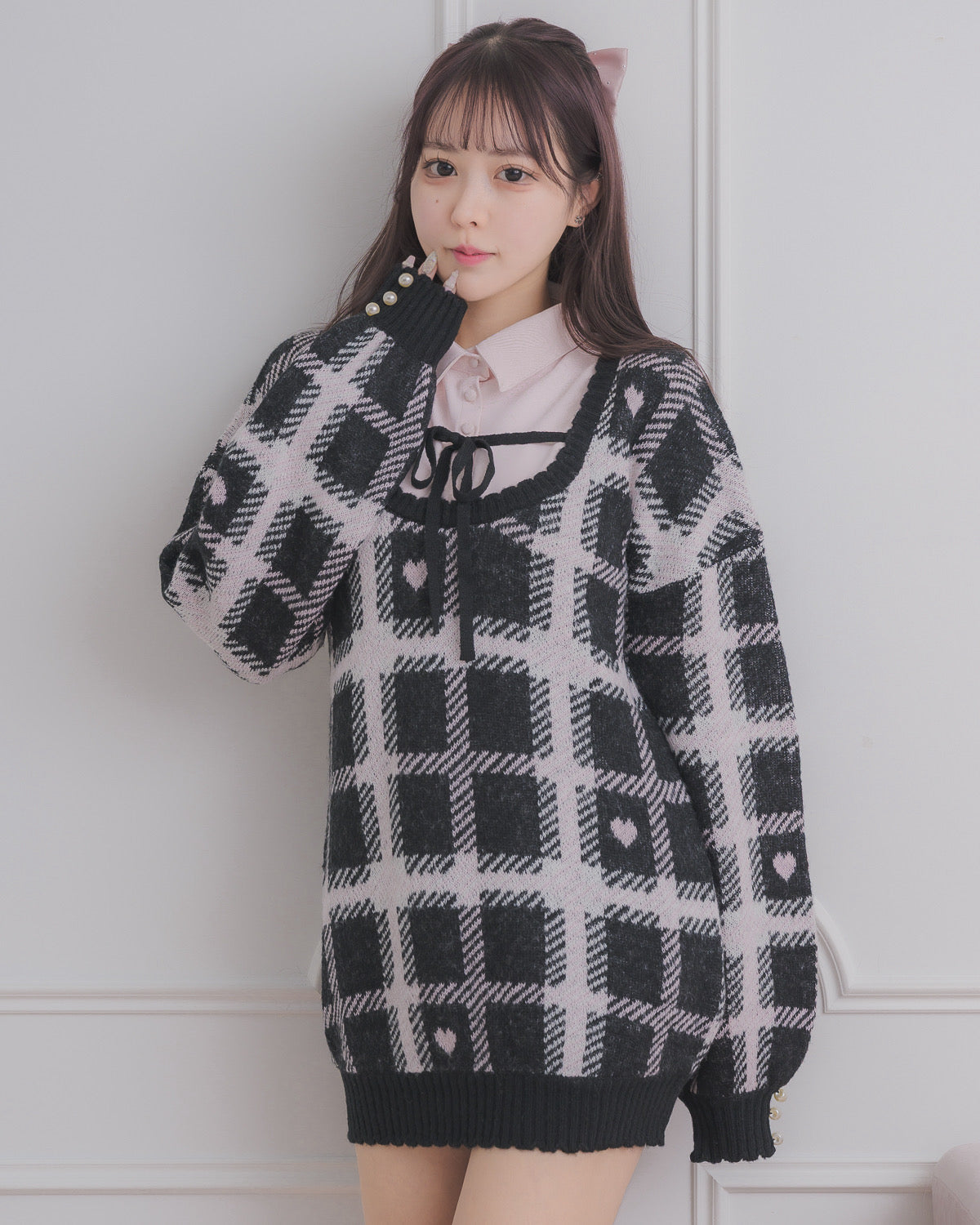 ハートチェックレイヤードニットワンピース – pium