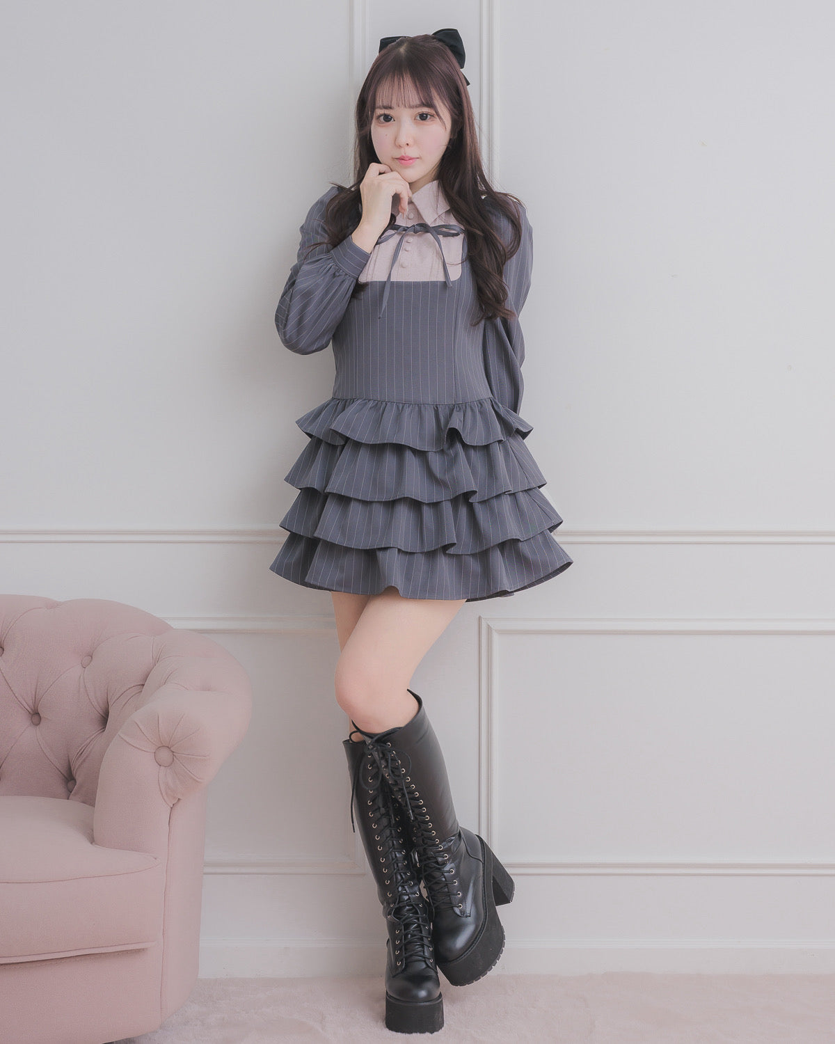 ヨーク切り替えティアードミニワンピース – pium