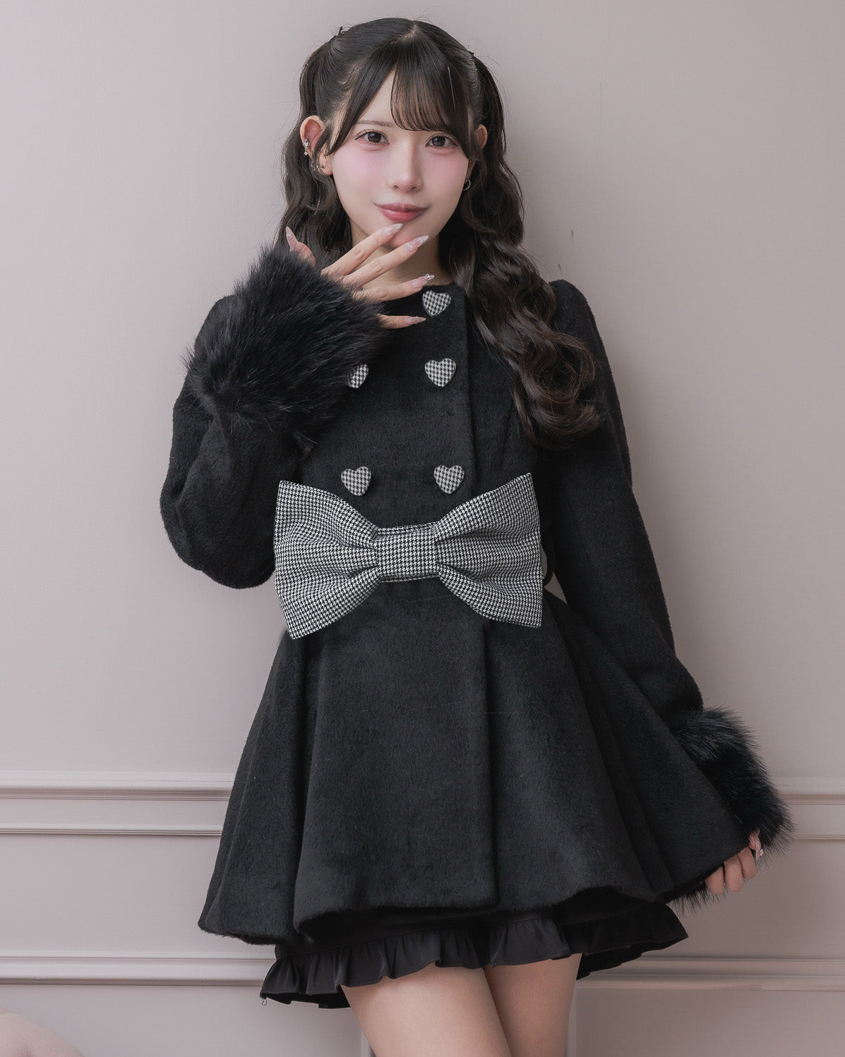 ハートボタンリボンベルトシャギーコート – pium