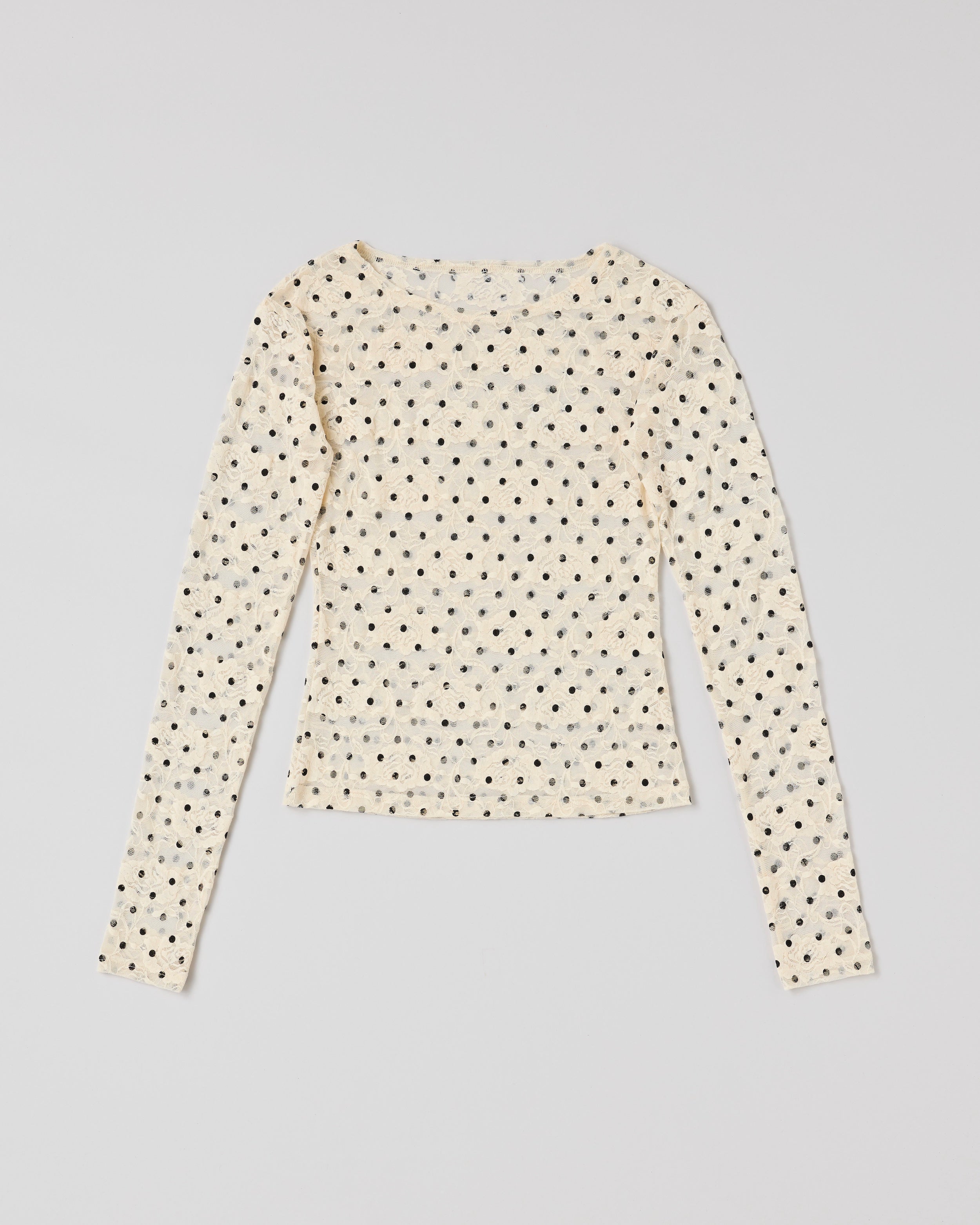Dot lace see-through top (round neck)