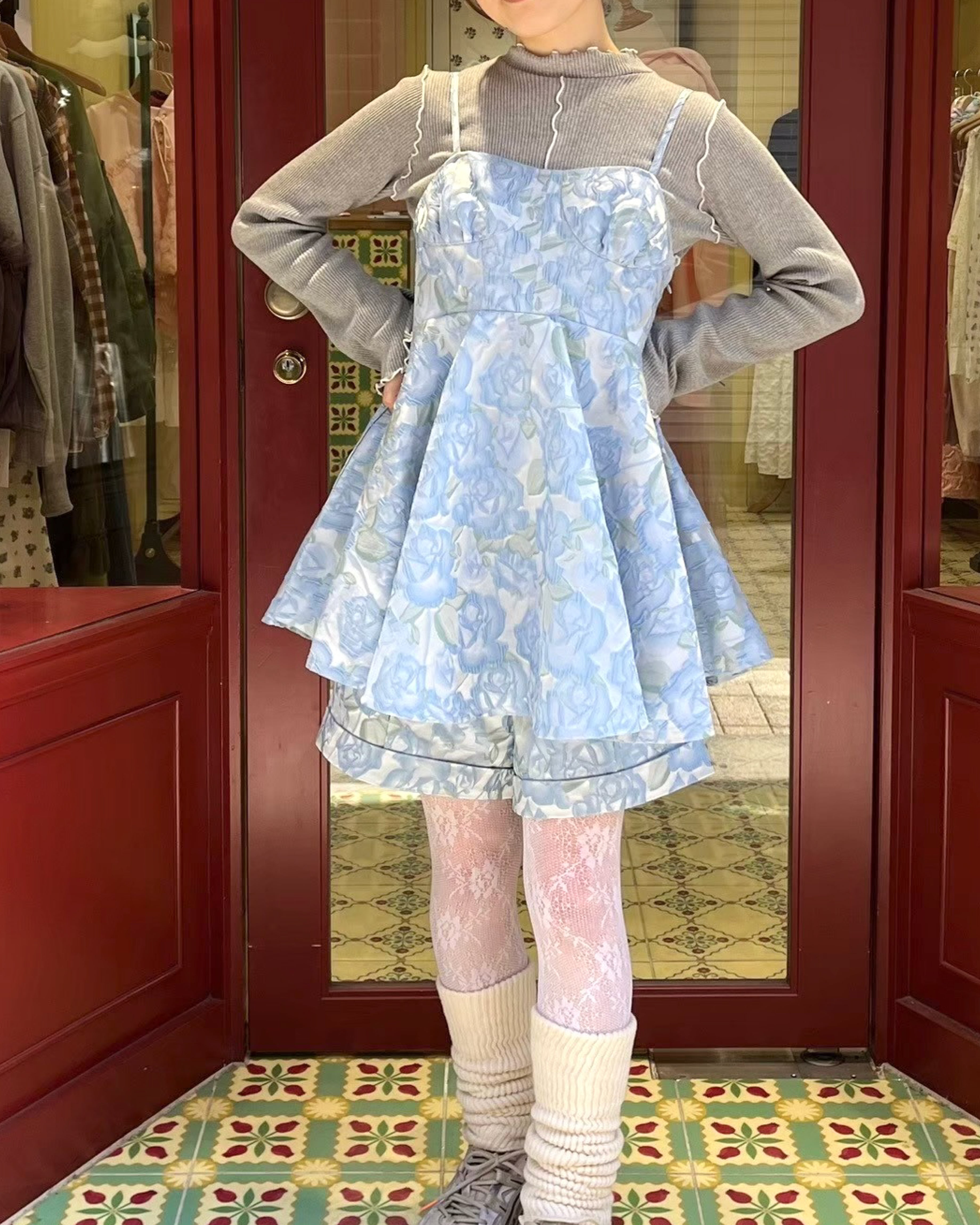 jacquard flare cami tunic (blue flower)