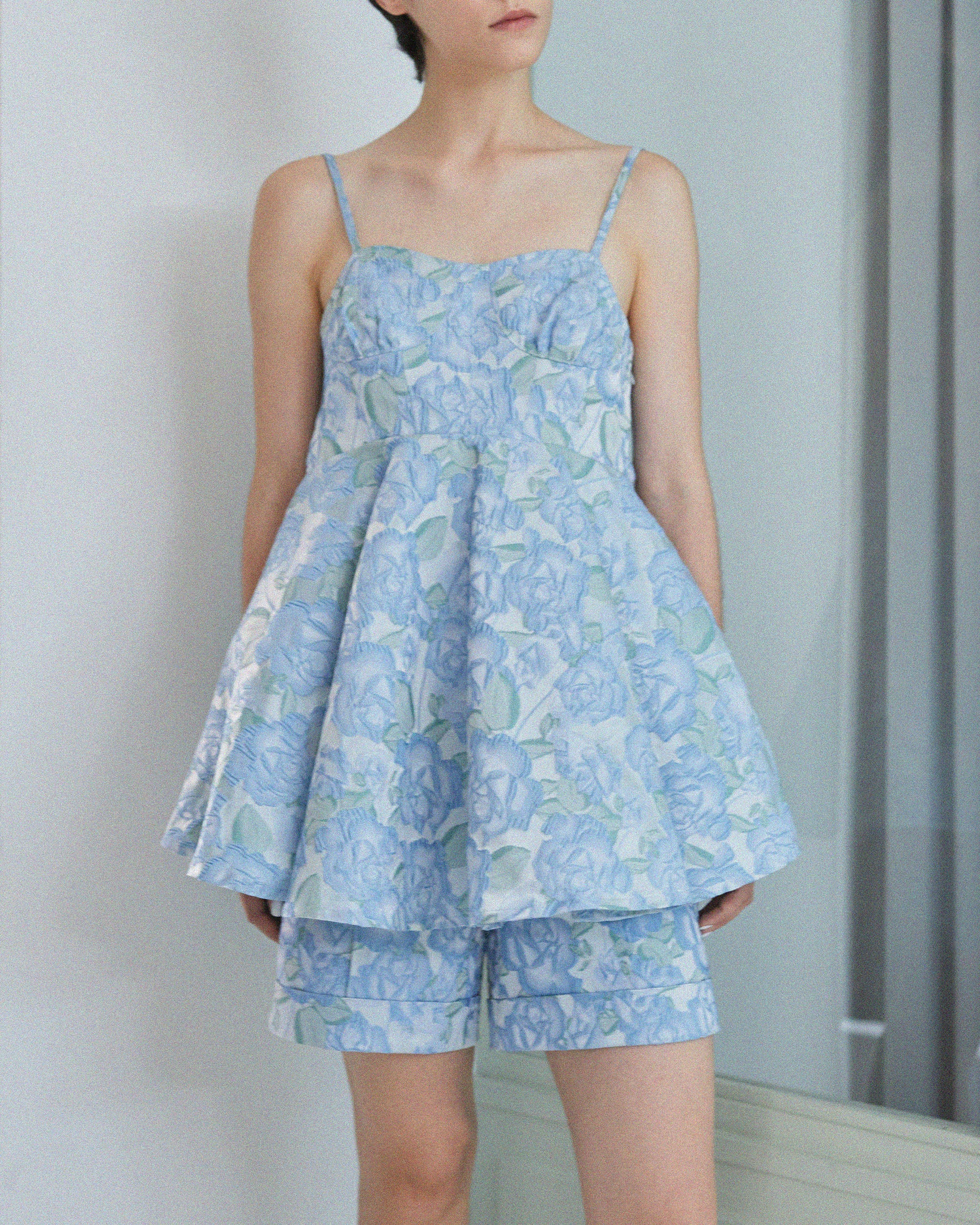 jacquard flare cami tunic (blue flower)