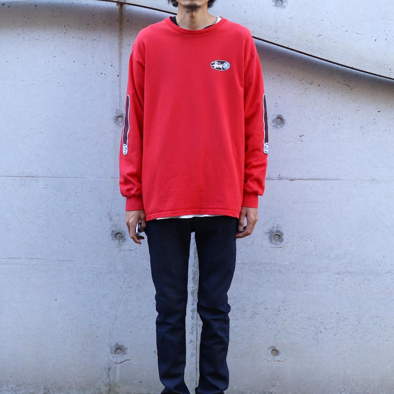 POST JUNK / 90's STUSSY 紺タグ 袖プリント ロングスリーブTシャツ [L]