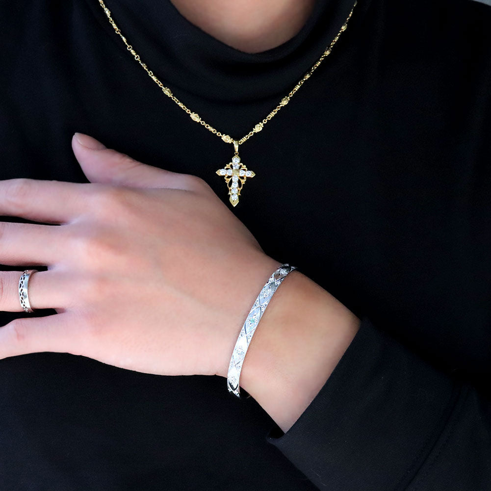 メンズ バングル 手彫り 格子 彫金 パライバトルマリン ブレスレット