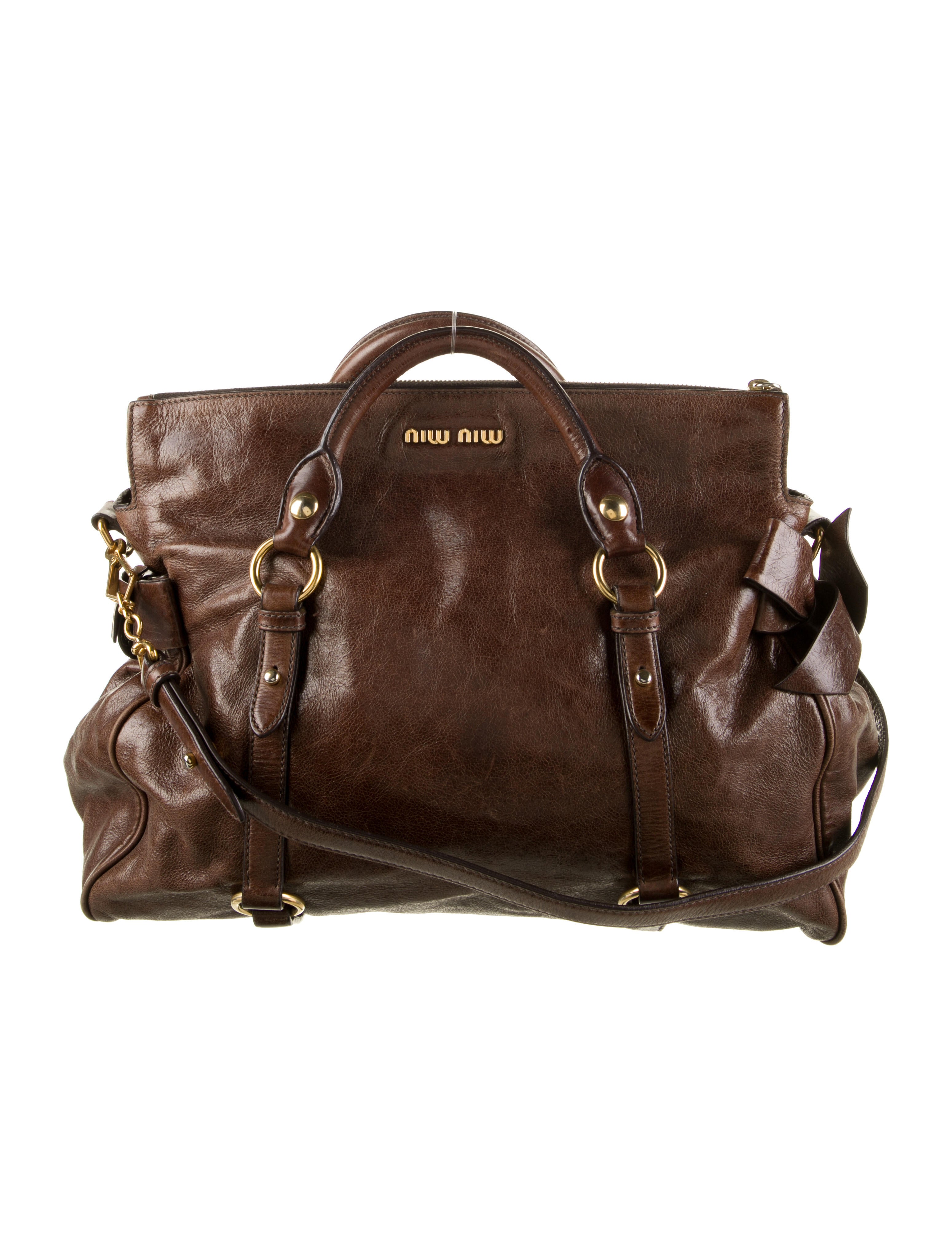 Miu Miu Vitello Lux Bow Bag - Brown Handle Bags, Handbags