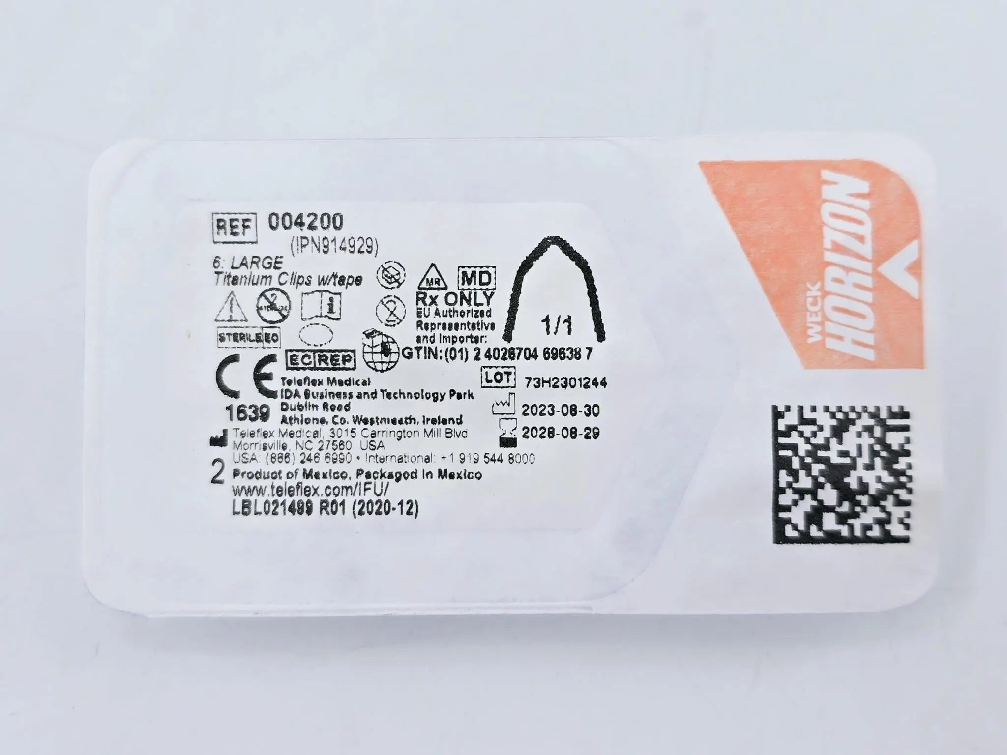 Weck 004200 Horizon Large Titanium Ligating Clips 20/BX - Primis