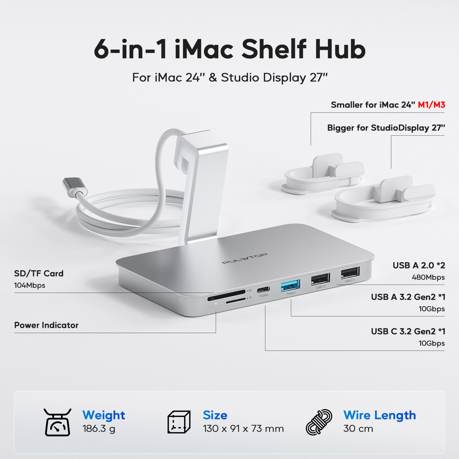 PULWTOP USB C Shelf Hub For iMac 24