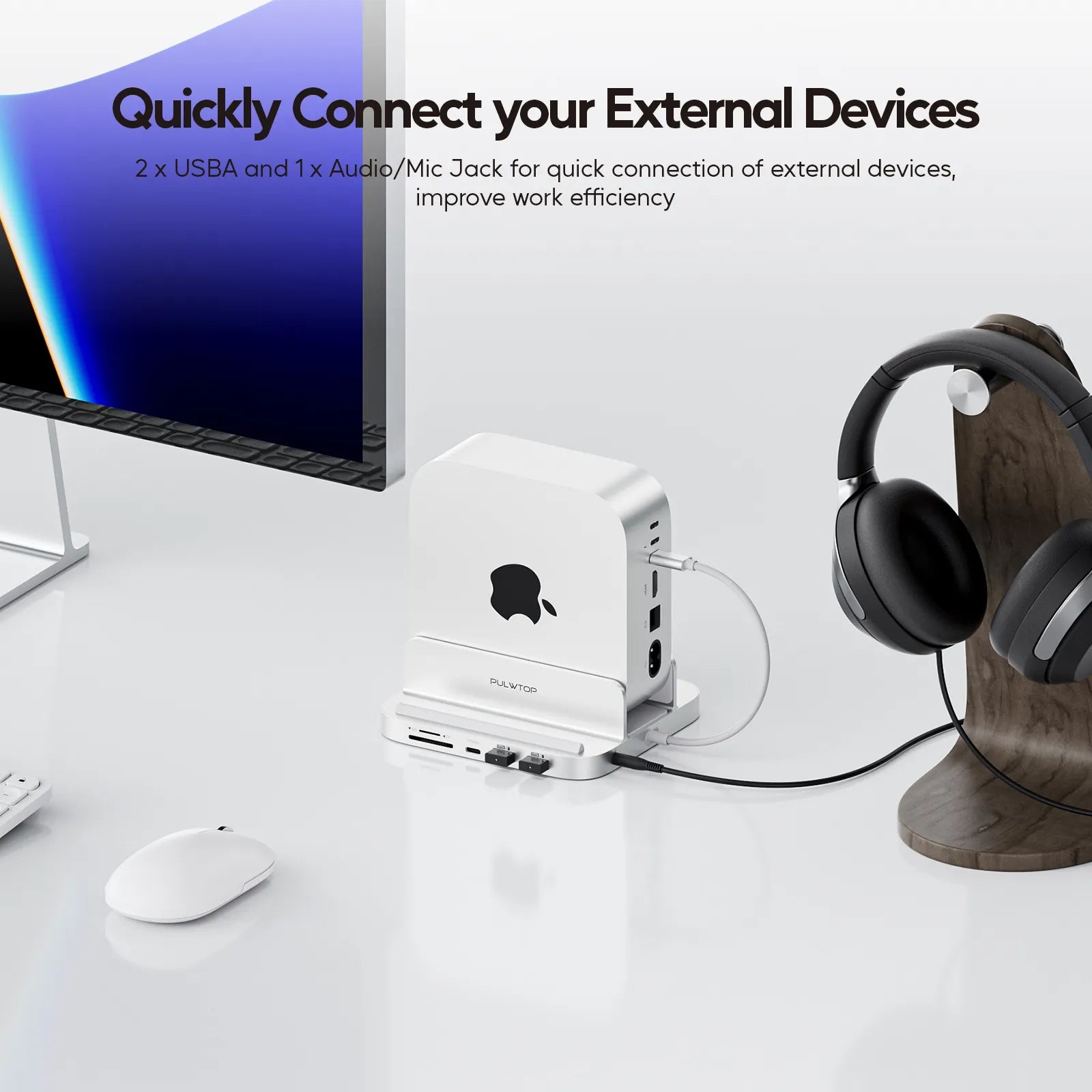 PULWTOP Mac Mini M4 Vertical USB C Hub& Stand（8-in-1, M.2 SSD