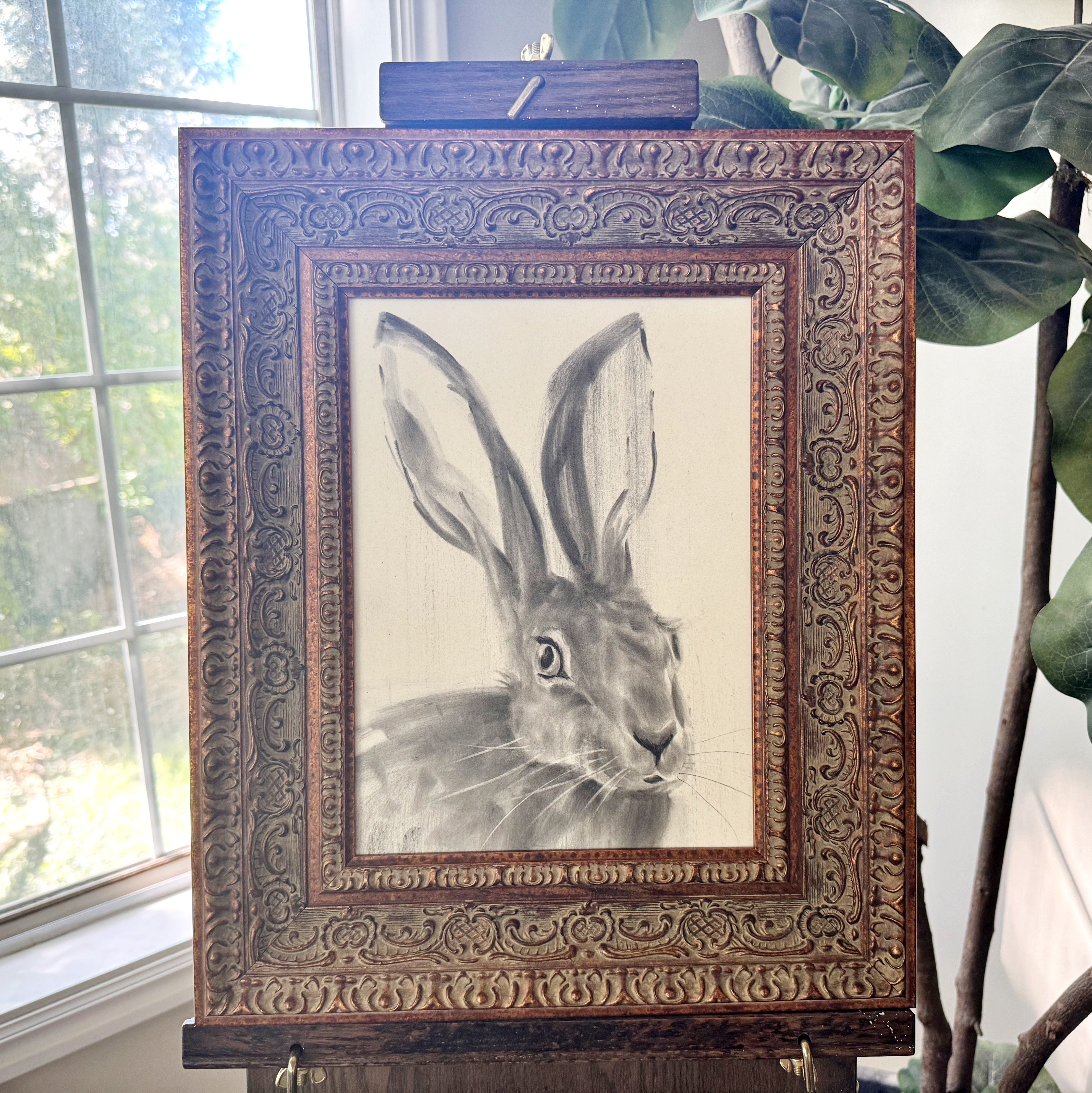 The Wayfinder | Original Charcoal Rabbit Drawing | 8x11