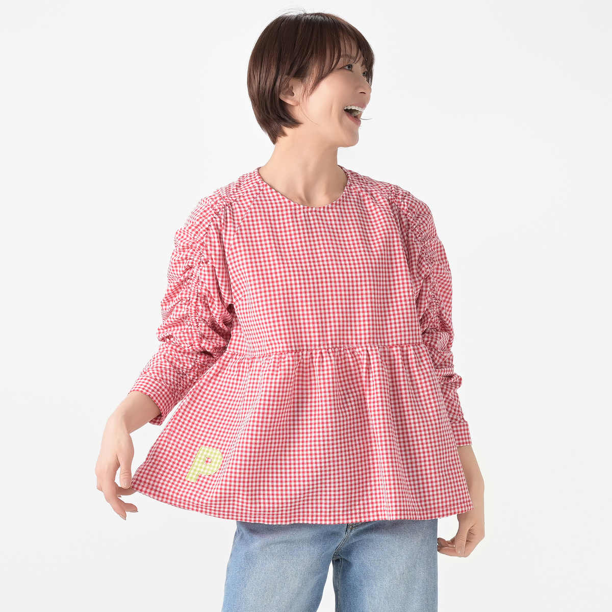 PERSONS 袖ギャザーチェックブラウス パーソンズ（PERSONS） - QVC.jp