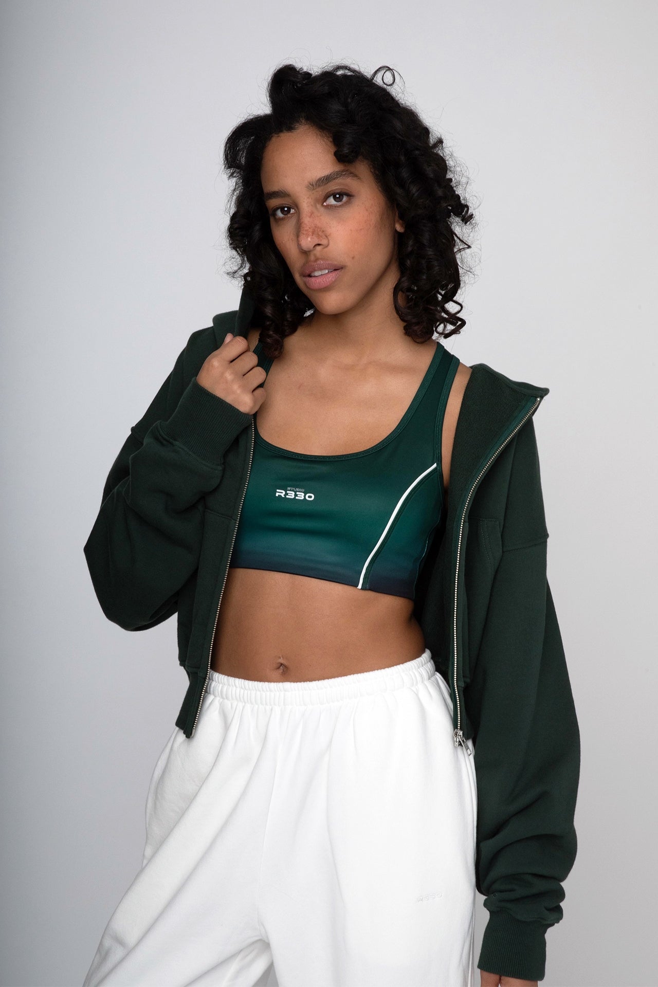 Cropped Zip Hoodie Green