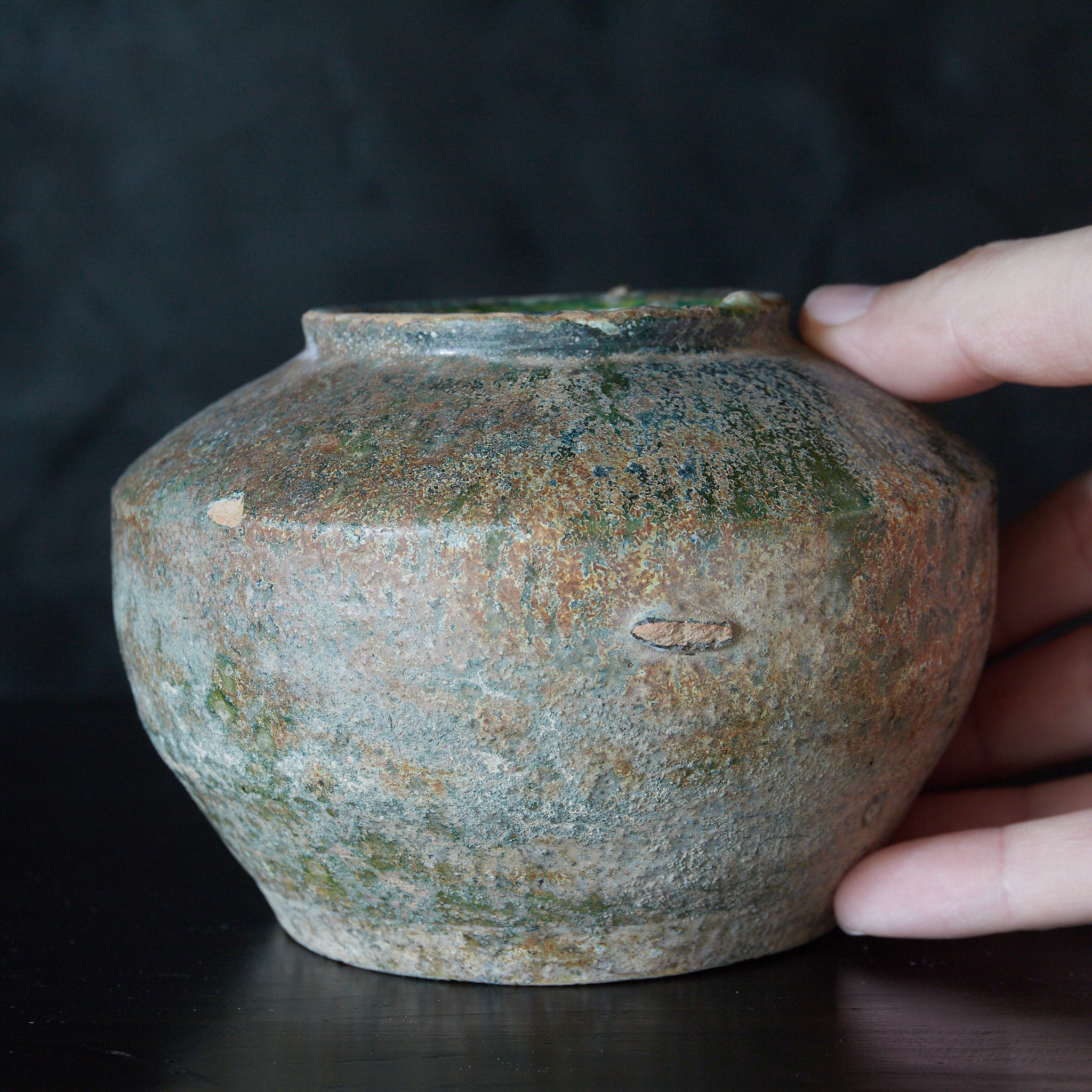 漢代 銀化緑釉小壷（206BCE–220CE） | 入蘆花（ロカニイル）