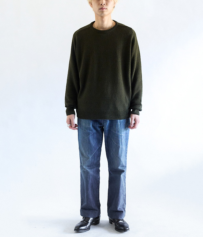 A.PRESSE Washed Silk Nep Crew Neck Sweater [OLIVE] - Fresh Service