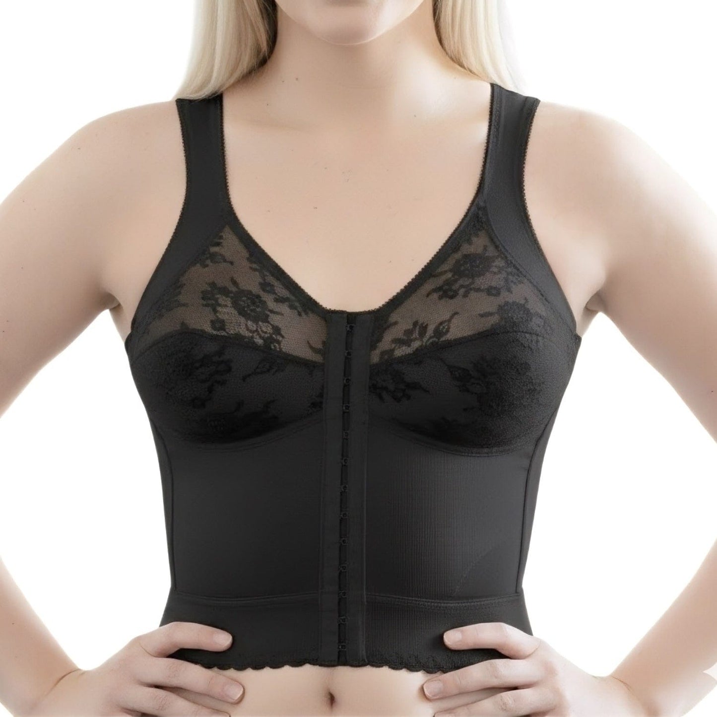Black Longline Bra | Front Closure Back Support Bra