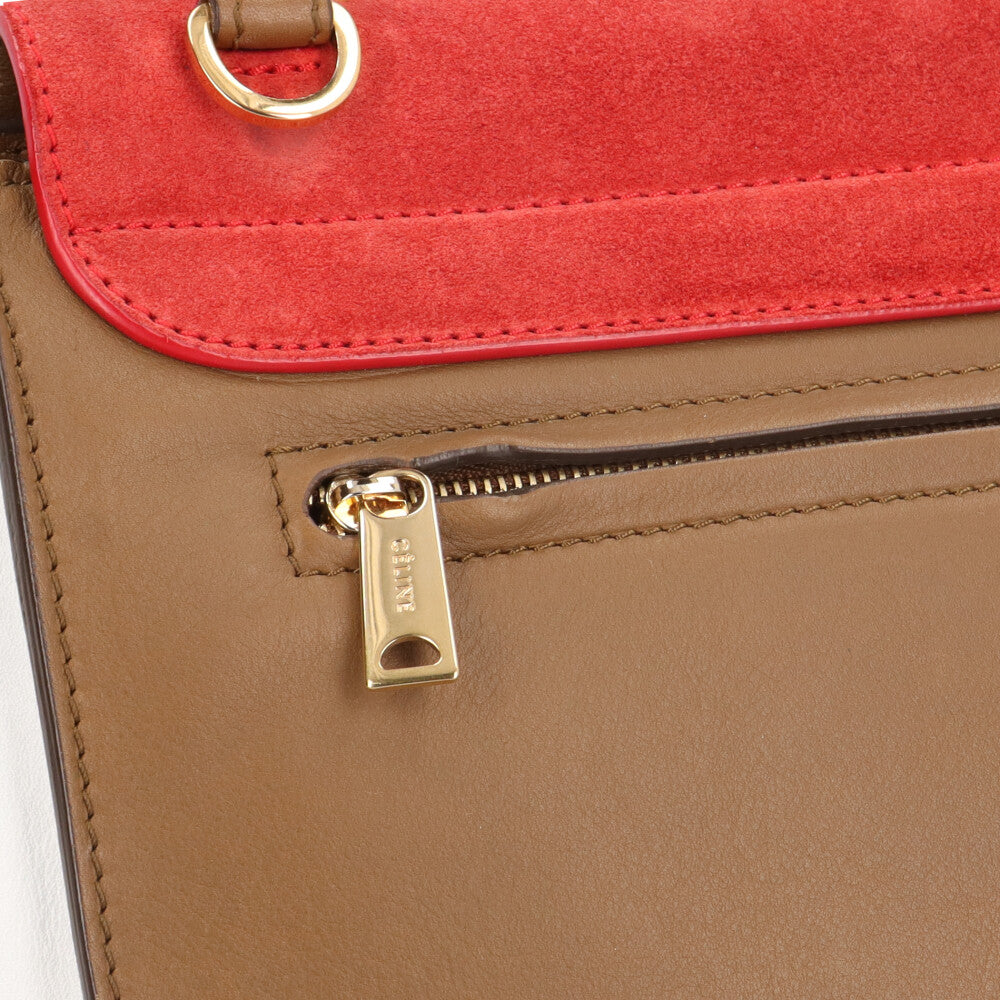 CELINE セリーヌ トラペーズ ショルダーバッグ スウェード レッド