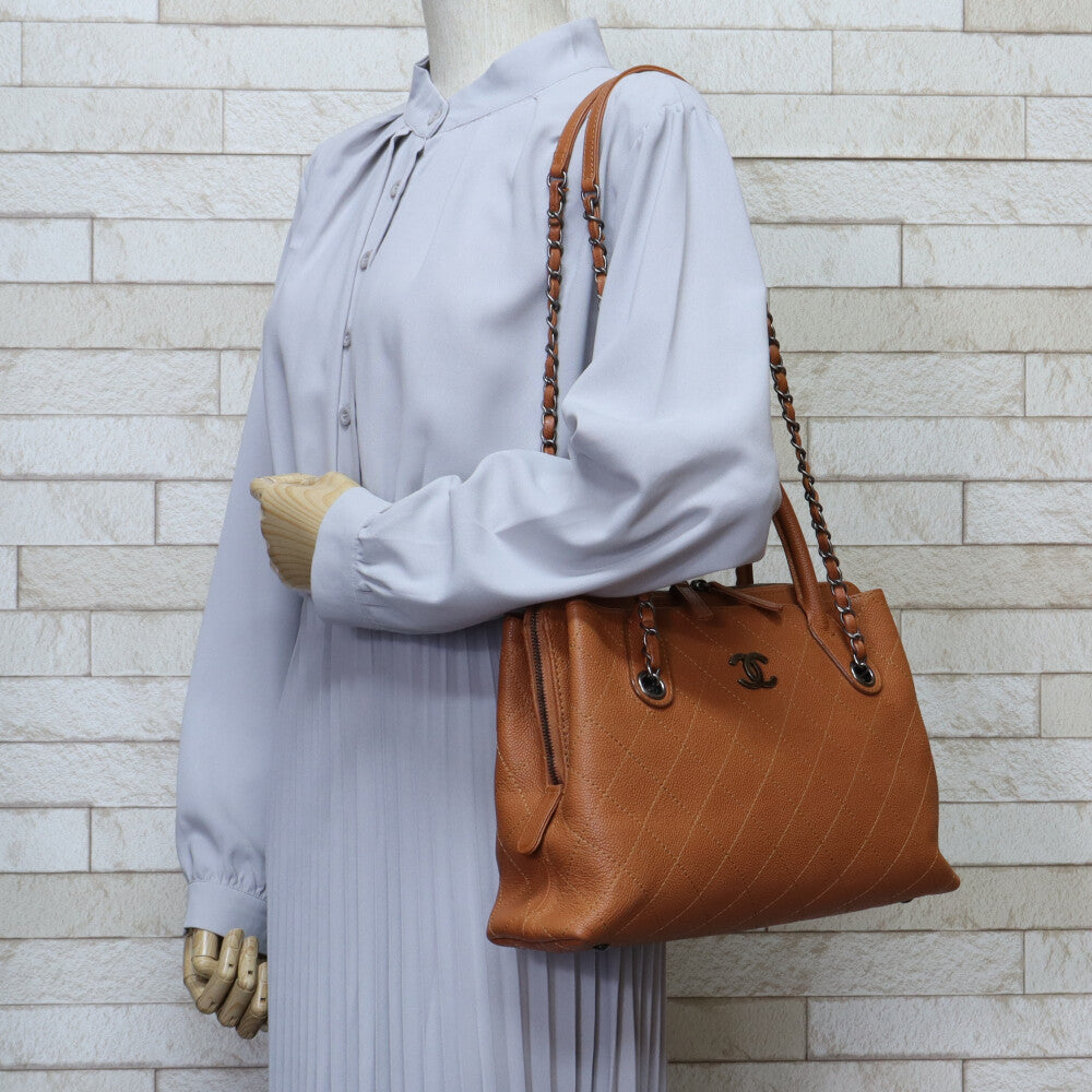 シャネル CHANEL チェーン ショルダーバッグ キャビアスキン ブラウン