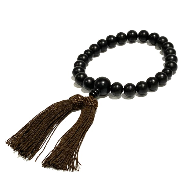 略式数珠（素挽）縞黒檀22玉片手共仕立 人絹頭付 抹茶紙箱｜おしゃれな