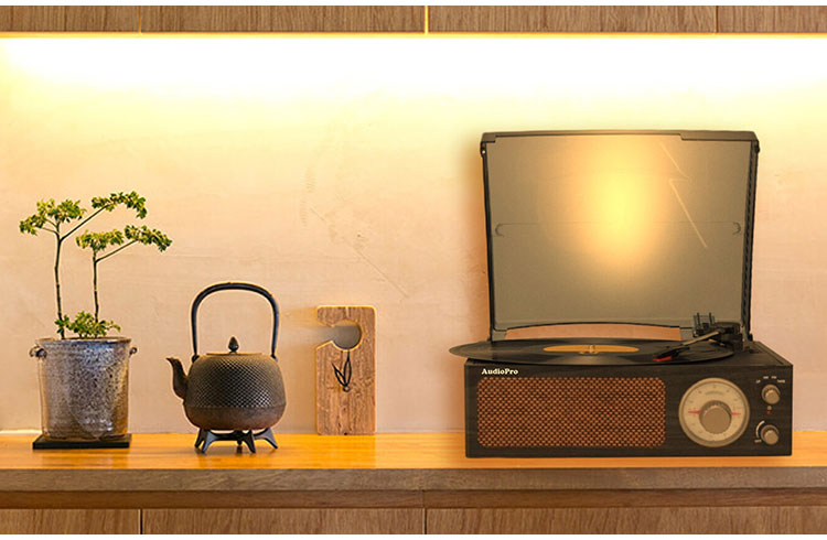 昭和レトロ簡単コンパクトレコードプレーヤー ラジオ AM ワイドFM対応