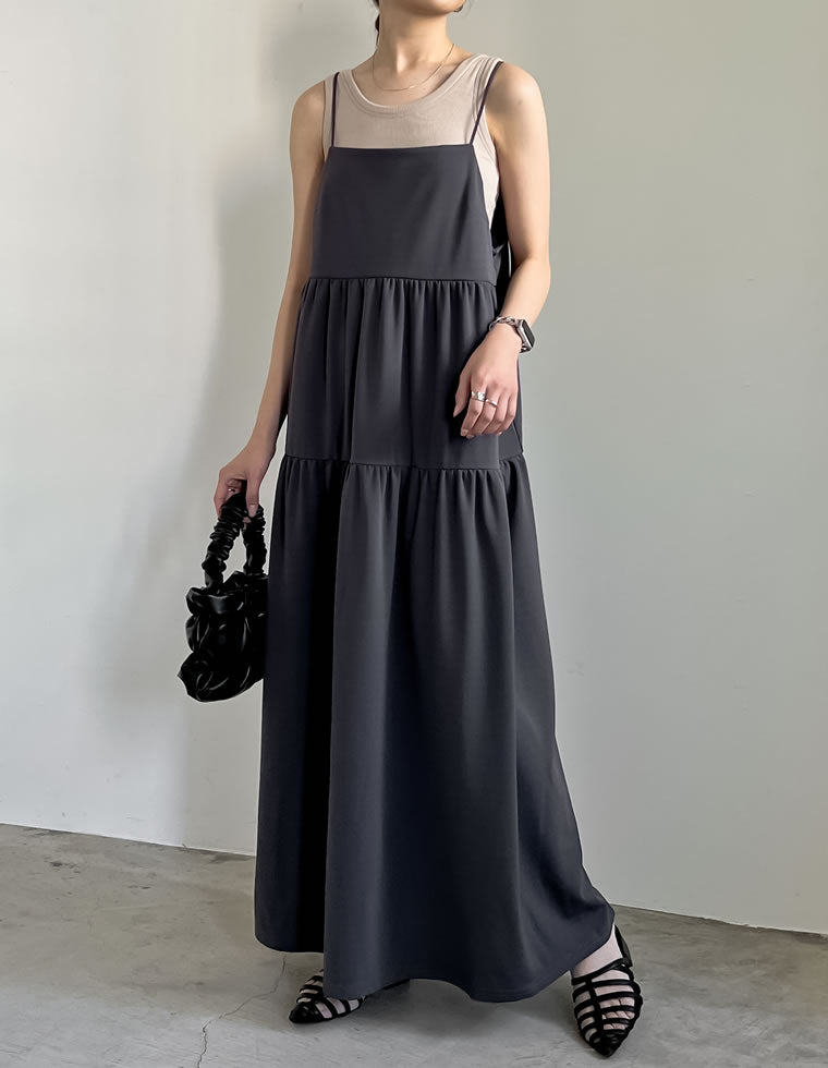 カットジョーゼットティアードバックオープンキャミワンピース