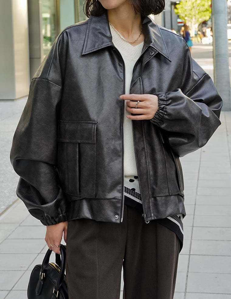 フェイクレザージップブルゾン - ジャケット/アウター通販 | 人気
