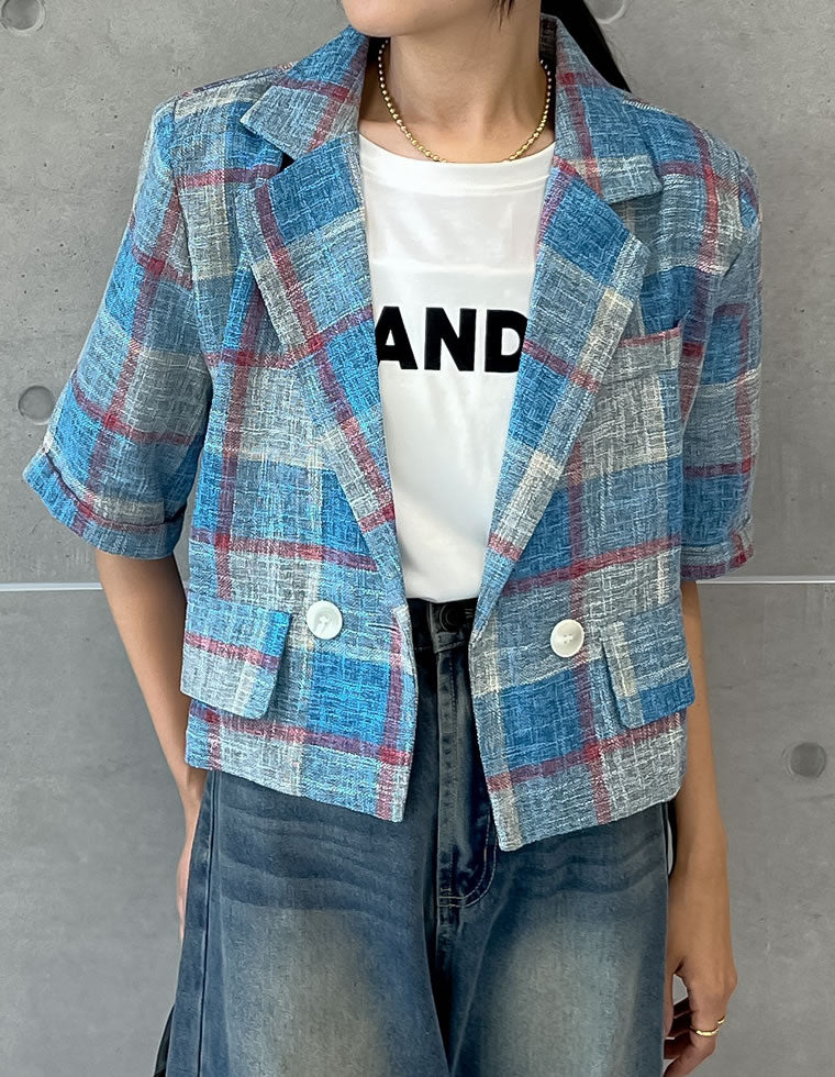 チェック柄半袖ジャケット - ジャケット/アウター通販 | 人気